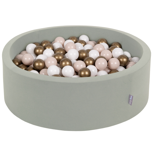 KiddyMoon Piscine À Balles ∅ 7Cm pour Bébé Rond Fabriqué en UE, sauge : beige pastel/blanc/or, 90x30cm/300 Balles