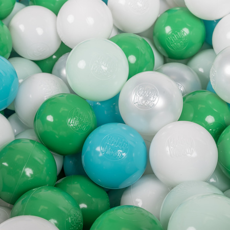 KiddyMoon Balles pour Piscine Colorées ∅6cm Plastique Enfant Bébé Fabriqué en EU, turquoise/blanc/perle/vert/menthe, 300 Balles/6cm