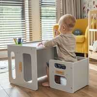 KiddyMoon Table et Chaise pour Enfants Petit Bureau, Blanc, Table: 61x44x44 cm/Chaise: 30x30x30 cm