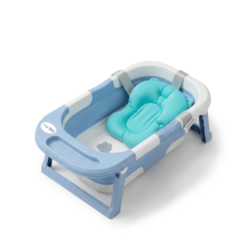 KiddyMoon baignoire pliable bébé plastique avec coussin, bleu, M