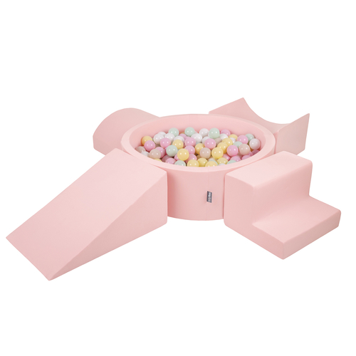 KiddyMoon Aire De Jeux en Mousse avec Rond Piscine à Balles pour Enfants, rose: beige pastel/jaune pastel/blanc/menthe/rose poudré, Piscine (200 Balles) + Version 5