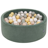 KiddyMoon Velours Piscine à Balles ∅7Cm pour Bébé Rond Fabriqué en EU, vert forêt: beige pastel/gris de vert/jaune pastel/blanc, 90x30cm/200 balles