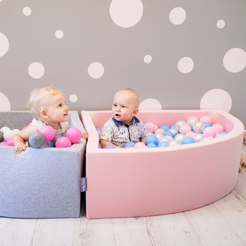KiddyMoon Piscine à Balles ∅ 7Cm pour Bébé Rond Fabriqué En UE, rose: baby blue/rose poudre/perle, 90x30cm/300 Balles