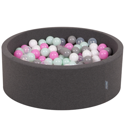 KiddyMoon Piscine à Balles ∅ 7Cm pour Bébé Rond Fabriqué En UE, gris foncé:transparent/gris/blanc/rose/menthe, 90x30cm/300 balles