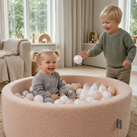 KiddyMoon Piscine à Balles Boules 7 cm pour un Remplissage plus Généreux Pour Bébés au Housse Teddy, Convient dès 8 Mois, beige: beige pastel/rose poudré/perle