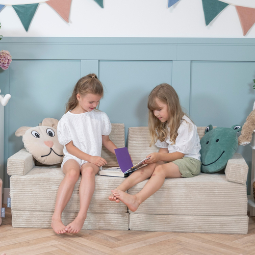 KiddyMoon Canapés Pliant pour Enfants Canapé-Lit Convertible Bébés-Canapé Lit Coucher Salle de Jeux Pliable Matelas au Sol Mini-Canapé Chaise-Lit, beige, Canapés