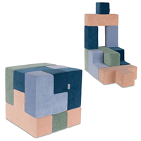 KiddyMoon blocs mous pour bébé cubes de construction en mousse housse velours, bleu lagune/vert forêt/rose de sables/bleu glacier , 9 Pieces
