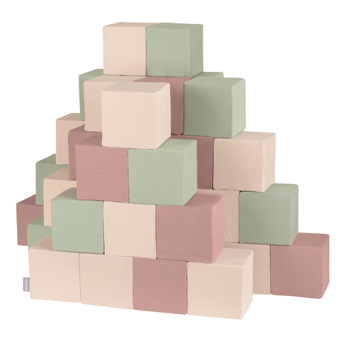 KiddyMoon Blocs Souples Jouets pour Bébé Mousse Squeeze Jouer Jouet Éducatif, cubes: bruyère/beige/sage, 48 Pieces