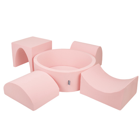 KiddyMoon Aire De Jeux en Mousse avec Rond Piscine à Balles pour Enfants, rose:blanc/gris/rose poudré, Piscine (200 Balles) + Version 1