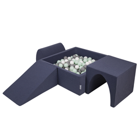 KiddyMoon Aire De Jeux en Mousse avec Carré Piscine À Balles pour Enfants, bleu foncé:blanc/gris/menthe, Piscine (300 Balles) + Version 2