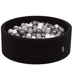 KiddyMoon Piscine à Balles ∅ 7Cm pour Bébé Rond Fabriqué En UE, noir: blanc/gris/argenté, 90x30cm/200 balles