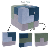KiddyMoon blocs mous pour bébé cubes de construction en mousse housse velours, bleu lagune/vert forêt/bleu glacier/gris de montagnes, 9 Pieces