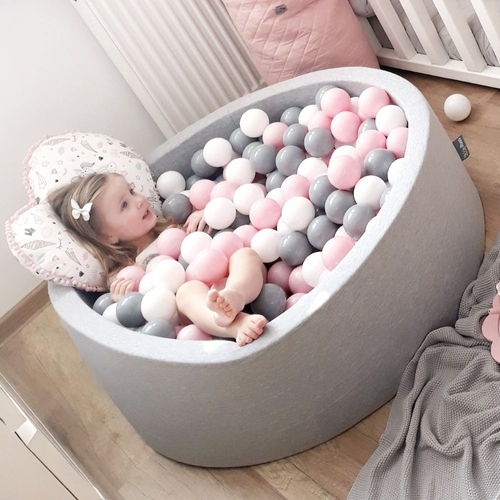 KiddyMoon Piscine à Balles ∅ 7Cm pour Bébé Carré Fabriqué En UE, gris clair: blanc/gris/rose poudré