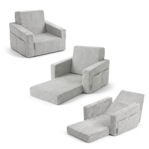 KiddyMoon Fauteuil Pliable pour Enfant en Mousse Canapé Convertible 2 en 1, gris clair, UNI