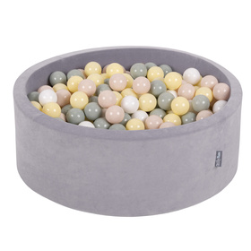 KiddyMoon Velours Piscine à Balles 7Cm pour Bébé Rond Fabriqué en EU, Gris De Montagnes:  Beige Pastel/ Vert-Gris/ Jaune Pastel/ Blanc
