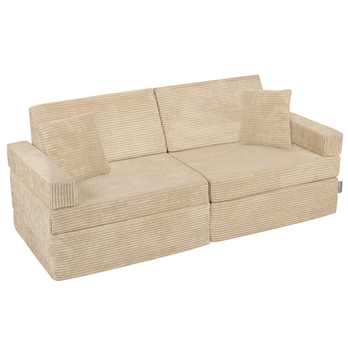 KiddyMoon Canapés Pliant pour Enfants Canapé-Lit Convertible Bébés-Canapé Lit Coucher Salle de Jeux Pliable Matelas au Sol Mini-Canapé Chaise-Lit, beige, Canapés avec 2 Oreillers