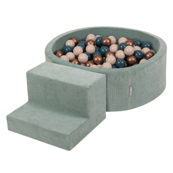 KiddyMoon Parcours Motricité En Mousse Avec Balles Enfants Favorise Créativité, Vert : turquoise foncé/beige pastel/cuivre, Piscine (100 Balles) + Marches