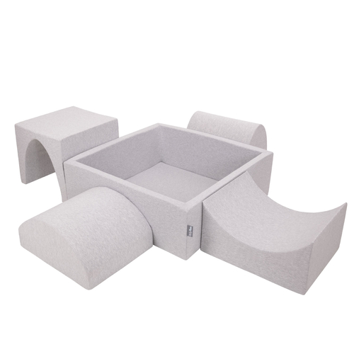 KiddyMoon Aire De Jeux en Mousse avec Carré Piscine À Balles pour Enfants, gris clair: blanc/gris/rose poudré, Piscine (300 Balles) + Version 1