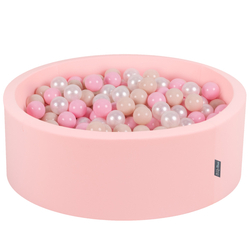 KiddyMoon Piscine à Balles ∅ 7Cm pour Bébé Rond Fabriqué En UE, rose:beige pastel/rose poudré/perle, 90x30cm/200 Balles