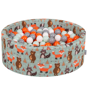 KiddyMoon Piscine à Balles ∅ 7Cm pour Bébé Rond Fabriqué En UE, renard-vert , 90x30/SANSballes