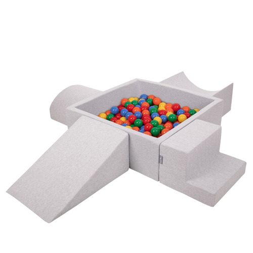 KiddyMoon Aire De Jeux en Mousse avec Carré Piscine À Balles pour Enfants, gris clair: jaune/vert/bleu/rouge/orange, Piscine (200 Balles) + Version 5