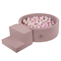 KiddyMoon Aire De Jeux en Mousse avec Rond Piscine à Balles pour Enfants, bruyère: beige pastel/rose poudré/perle, Piscine (200 Balles)+ Marches
