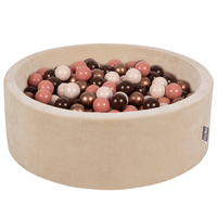 KiddyMoon Velours Piscine à Balles ∅7Cm pour Bébé Rond Fabriqué en EU, beige sableux: brun/cuivre/beige pastel/saumon, 90x30cm/300 Balles