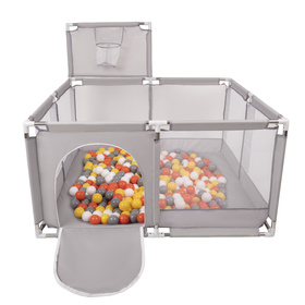 parc bébé avec balles plastiques aire de jeu pliable basket, Gris:jaune/blanc/gris/orange, 100 balles