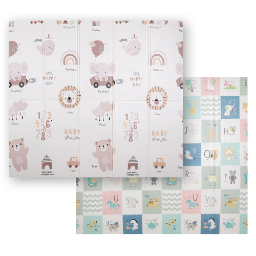 KiddyMoon Tapis de Jeu pour Enfant Bébé Tapis Mousse Tapis de Sol Tapis d'éveilBebe Reversible Stimulation De L'Imagination Pliable Pour L'Intérieur Et L'Extérieur, brun-éléphant, 180x200x1cm