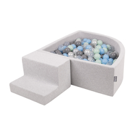KiddyMoon Aire De Jeux en Mousse avec Quart Angulaire Piscine À Balles pour Bébé, gris clair: perle/gris/transparent/babyblue/menthe, Piscine (200 Balles)+ Marches