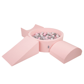 KiddyMoon Aire De Jeux en Mousse avec Rond Piscine à Balles pour Enfants, rose:perle/gris/transparent/rose poudré, Piscine (200 Balles) + Version 4