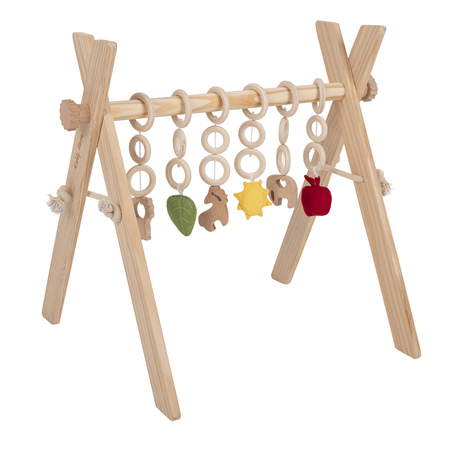 Jouet d'Activité avec 3 Pendentifs Portique d'Éveil Arche de Jeux Baby Gym, Naturelle avec Rose tapis, UNI
