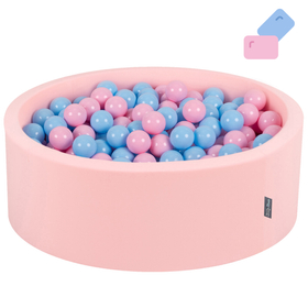 KiddyMoon Piscine à Balles ∅ 7Cm pour Bébé Rond Fabriqué En UE, bubble-gum: rose poudré/babyblue, 90x30cm/200 balles