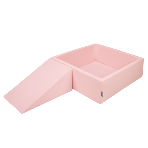 KiddyMoon Aire De Jeux en Mousse avec Carré Piscine À Balles pour Enfants, rose:blanc/gris/rose poudré, Piscine (200 Balles) + Pente