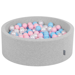 KiddyMoon Piscine à Balles ∅ 7Cm pour Bébé Rond Fabriqué En UE, gris clair:baby blue/rose poudre/perle, 90x30cm/200 balles