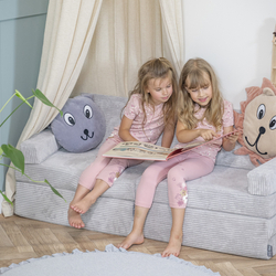 KiddyMoon Canapé Pliant pour Enfants, Canapé Convertible pour Chambre et Salle de Jeux, Matelas au Sol, Mini-Canapé, gris clair, Canapés avec 2 Oreillers