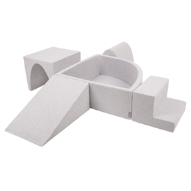 KiddyMoon Aire De Jeux en Mousse avec Quart Angulaire Piscine À Balles pour Bébé, gris clair: blanc/gris/menthe, Piscine (200 Balles) + Version 3