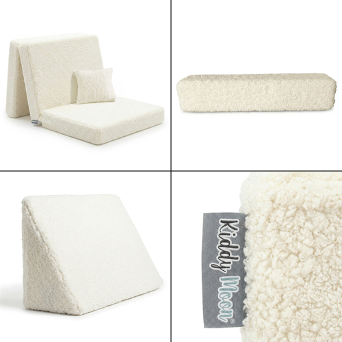 KiddyMoon Canapé Enfant en Mousse et Housse Teddy, Modulaire et Pliable, avec 2 Coussins, pour Jouer, Lire et se Détendre, crème, Canapés avec 2 Oreillers