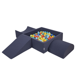 KiddyMoon Aire De Jeux en Mousse avec Carré Piscine À Balles pour Enfants, bleu foncé:vertClr/orange/turq/bleu/babybl/jaune, Piscine (200 Balles) + Version 4