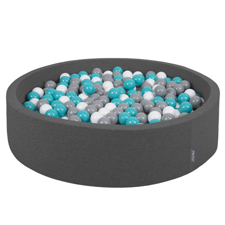 KiddyMoon Piscine À Balles Grande Rond pour Bébé, Fabriqué en UE, gris foncé: gris-blanc-turquoise, 120x30cm/1000 balles