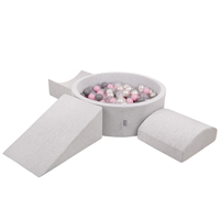 KiddyMoon Aire De Jeux en Mousse avec Rond Piscine à Balles pour Enfants, gris clair: perle/gris/transparent/rose poudré, Piscine (300 Balles) + Version 4