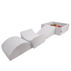 KiddyMoon Aire De Jeux en Mousse avec Carré Piscine À Balles pour Enfants, gris clair: jaune/vert/bleu/rouge/orange, Piscine (200 Balles) + Version 4
