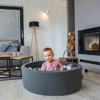 KiddyMoon Piscine à Balles ∅ 7Cm pour Bébé Rond Fabriqué En UE, gris foncé:noir/perle/or/gris, 90x30cm/200 balles