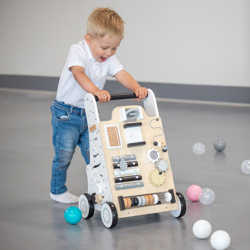 KiddyMoon Trotteur avec un Tableau D'activité, Chariot de Marche pour Bébé, Noir-Blanc, Standard