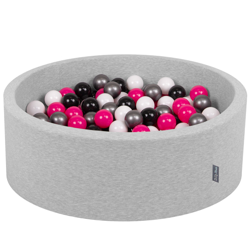 KiddyMoon Piscine à Balles ∅ 7Cm pour Bébé Rond Fabriqué En UE, gris clair:blanc/noir/argenté/rose foncé, 90x30cm/200 balles