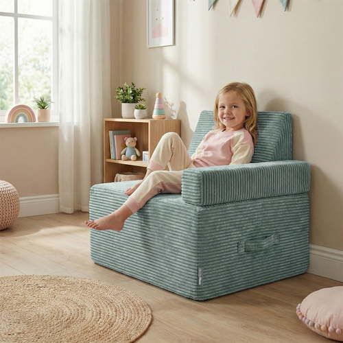 KiddyMoon Coussin Sauteur Enfant Mini Trampoline Interieur Rembourrage A Ressorts Housse Amovible En Tissu Cotele Deux Poignees Des 3 Ans, Vert, Mini Trampoline Avec Dossier Et Accoudoir