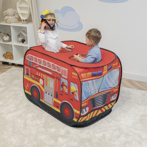 Tente De Jeu Enfant Camion De Pompiers Avec Boules Incluses Pour Intérieur Extérieur Cadeau Développement Sensoriel Et Jeux De Rôle Montessori, rouge, SANS Balles