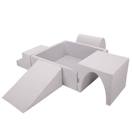 KiddyMoon Aire De Jeux en Mousse avec Carré Piscine À Balles pour Enfants, gris clair: perle/gris/transparent/rose poudré, Piscine (300 Balles) + Version 3
