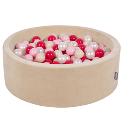 KiddyMoon Velours Piscine à Balles ∅7Cm pour Bébé Rond Fabriqué en EU, beige sableux: beige pastel/rose poudré/perle/rose foncé, 90x30cm/200 balles