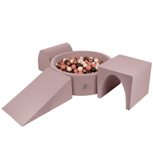 KiddyMoon Aire De Jeux en Mousse avec Rond Piscine à Balles pour Enfants, bruyère: brun/cuivre/beige pastel/saumon, Piscine (300 Balles) + Version 2
